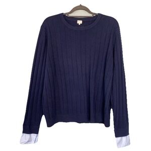 Kule Shirt-Cuff Cashmere Sweater Womens‎ XL Navy Ribbed Knit Capsule Old Money